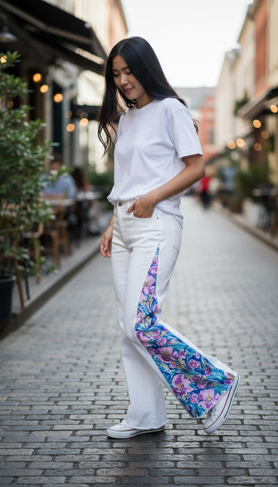 White Denim with purple swirl floral - 0