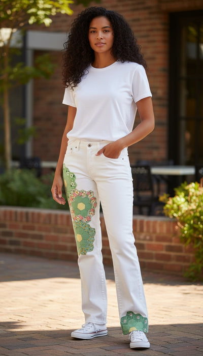 White Jeans with Quilt Blocks - 0