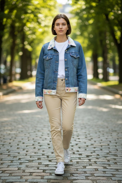 Denim Jacket Quilted Trim - 0