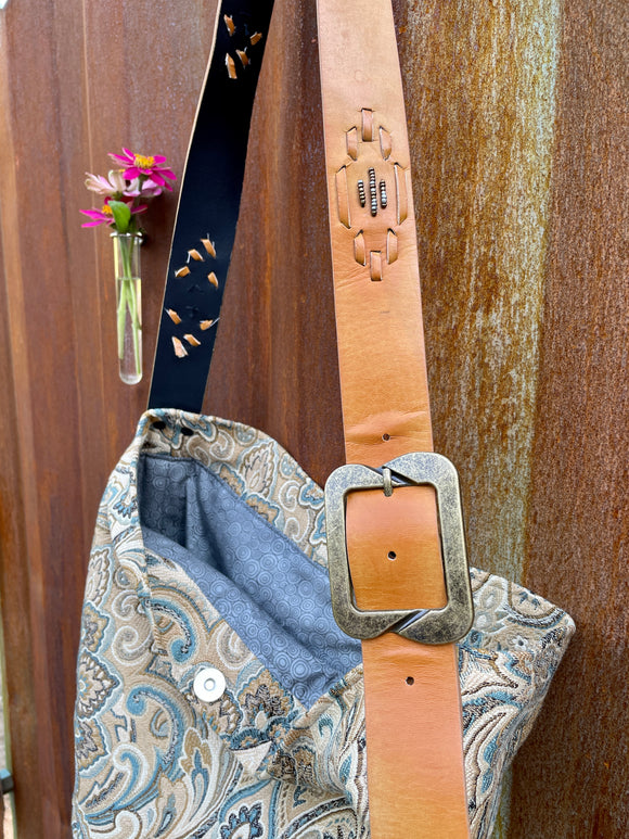 Purse - Grey/Blue Paisley with Beaded Strap