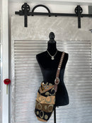 Purse - Gold/Brown/Black Geo Circles w/Silver & Leather Belt-3