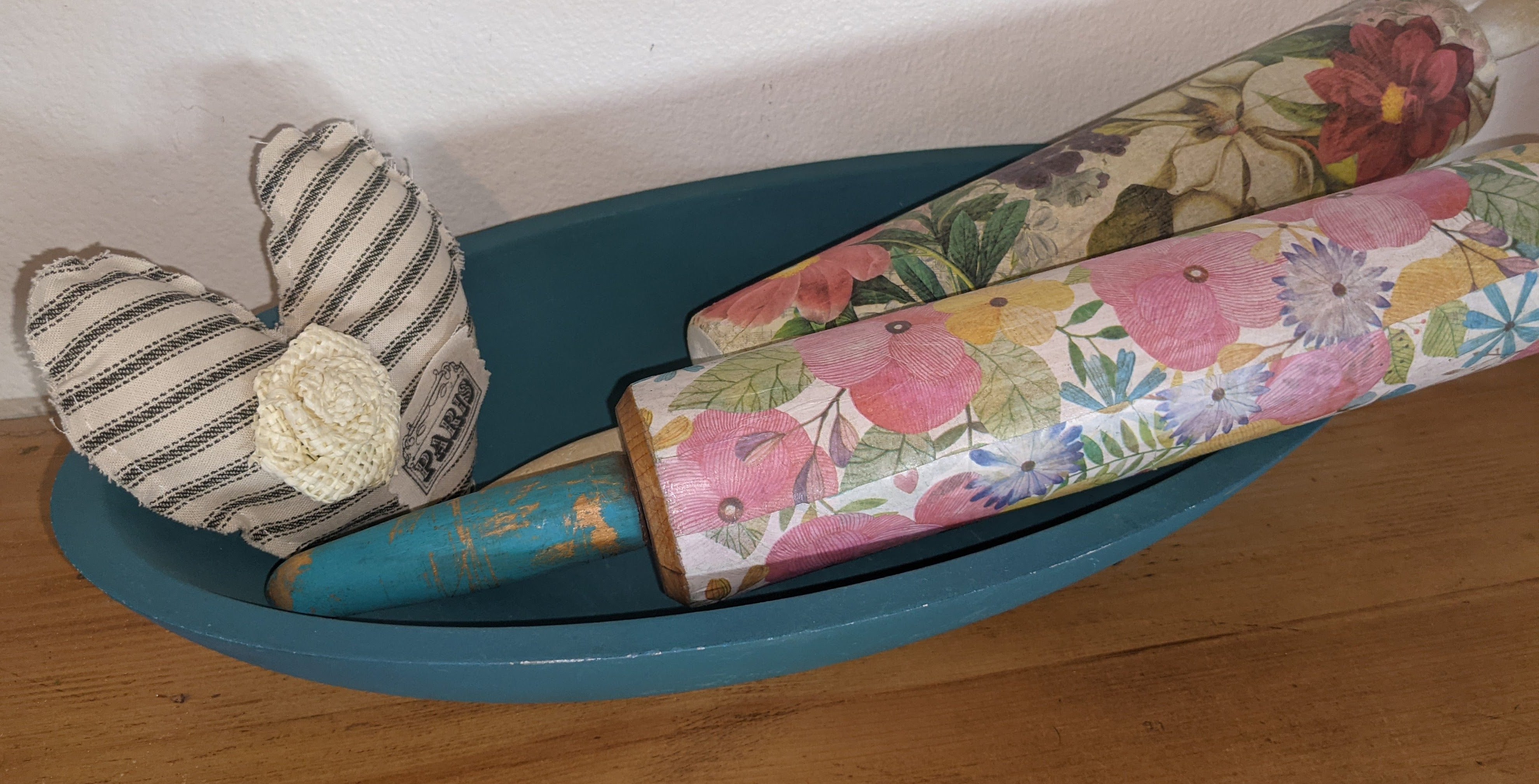 Floral Decorative Rolling Pin-wood/white handles - 0
